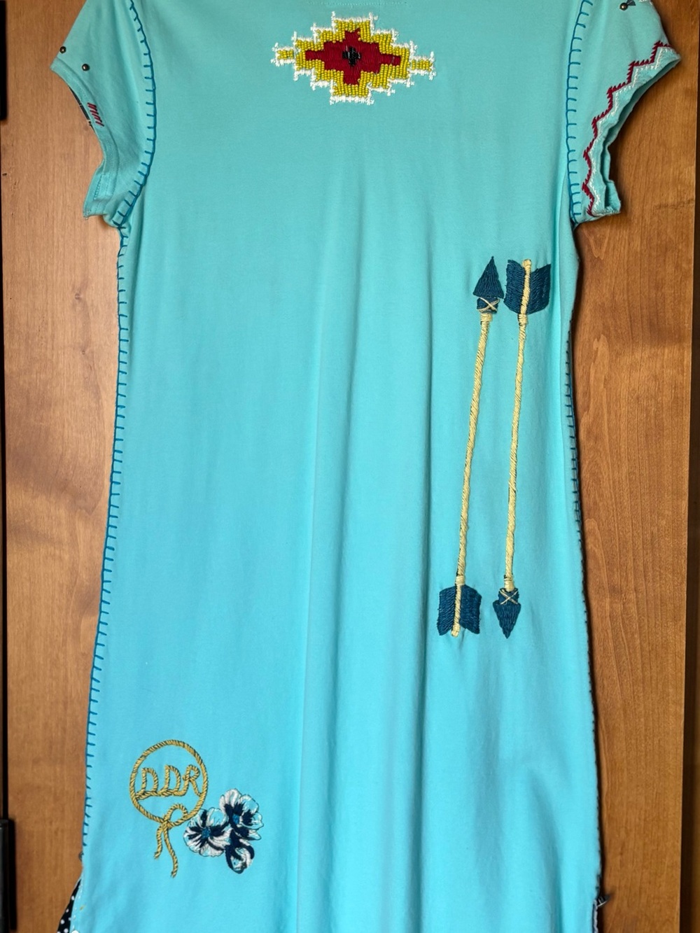 Double D Ranch Turquoise Polo Dress with embroidery and beading. - Picture 7 of 8
